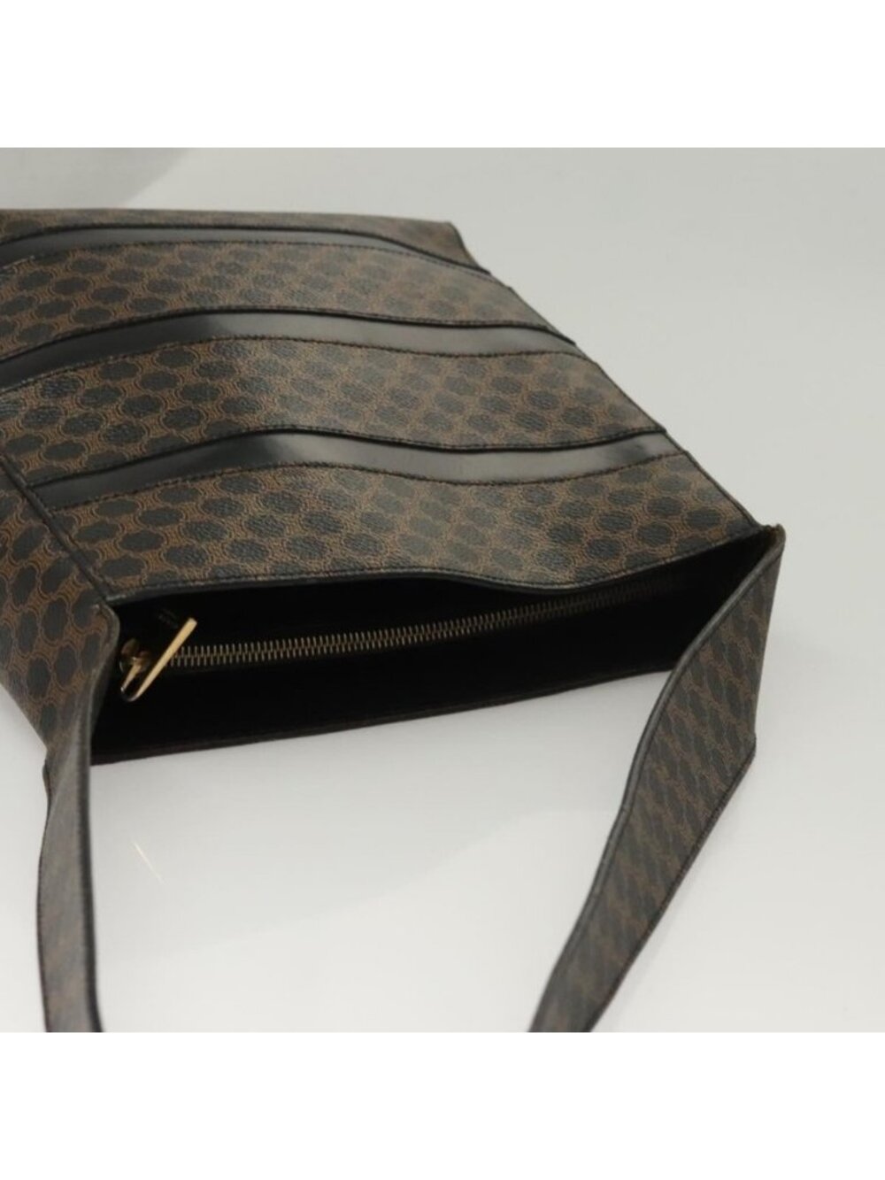 Authentic CELINE Macadam Canvas Shoulder Bag PVC Leather Black Gold - Picture 16 of 16